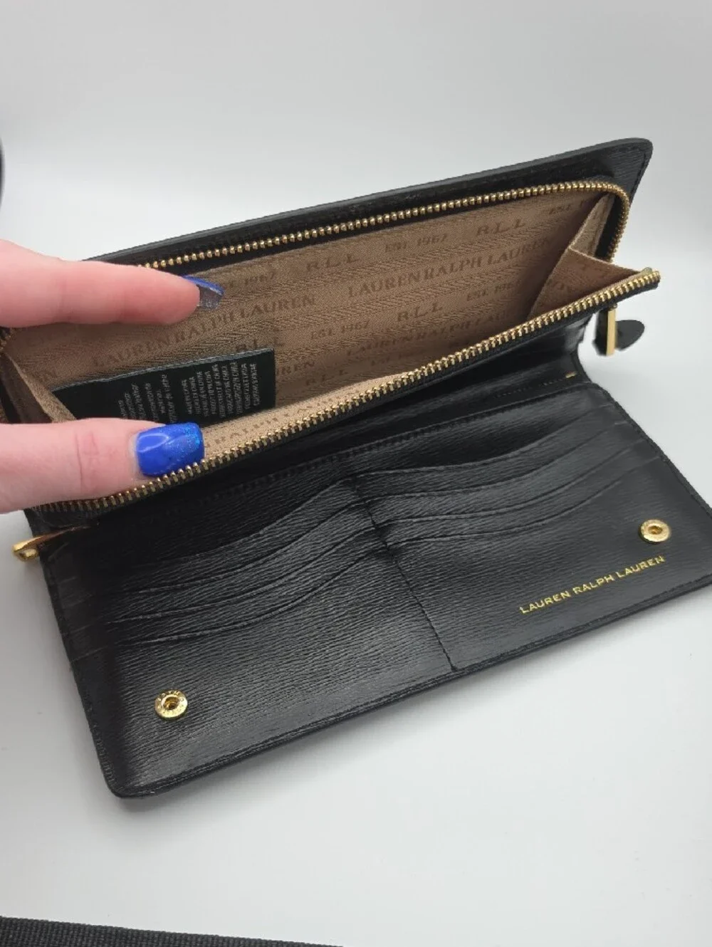 Ralph Lauren Black Wallet with Gold RL Plaque